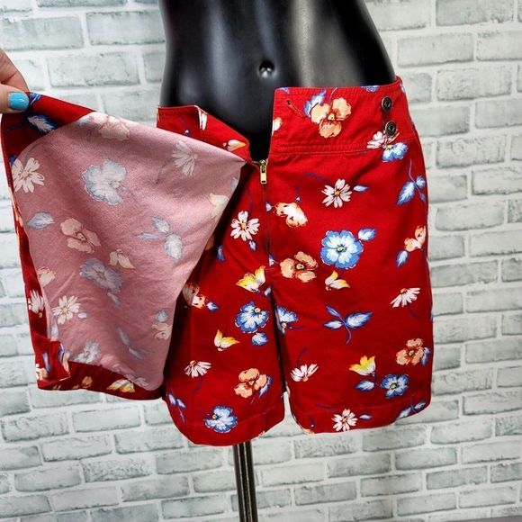 Vintage 90s LizWear Womens‎ 8P Petite Red Floral Cotton Skort Skirt Shorts - Picture 5 of 6